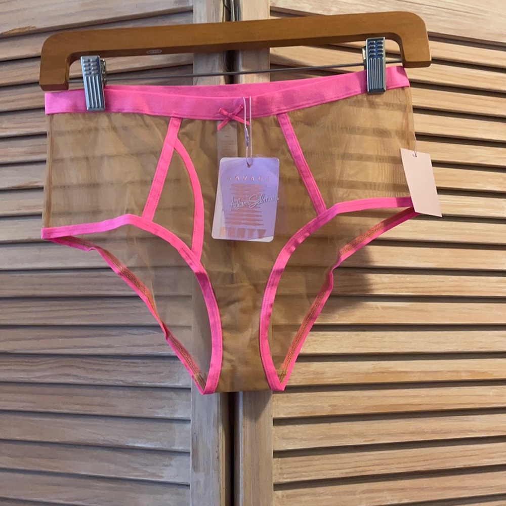 Savage Fenty Underwear. Hot pink with nude mesh.